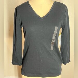 Women's Black V-Neck Top Medium Anne Klein